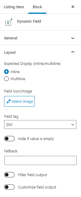 dynamic field layout settings