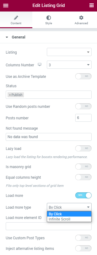 listing grid load more