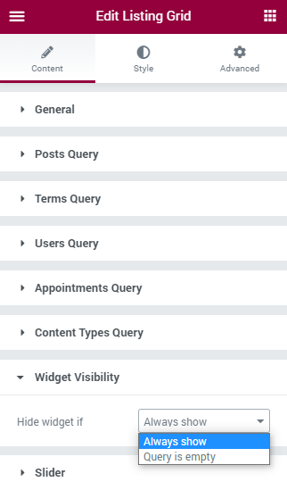 listing grid visibility