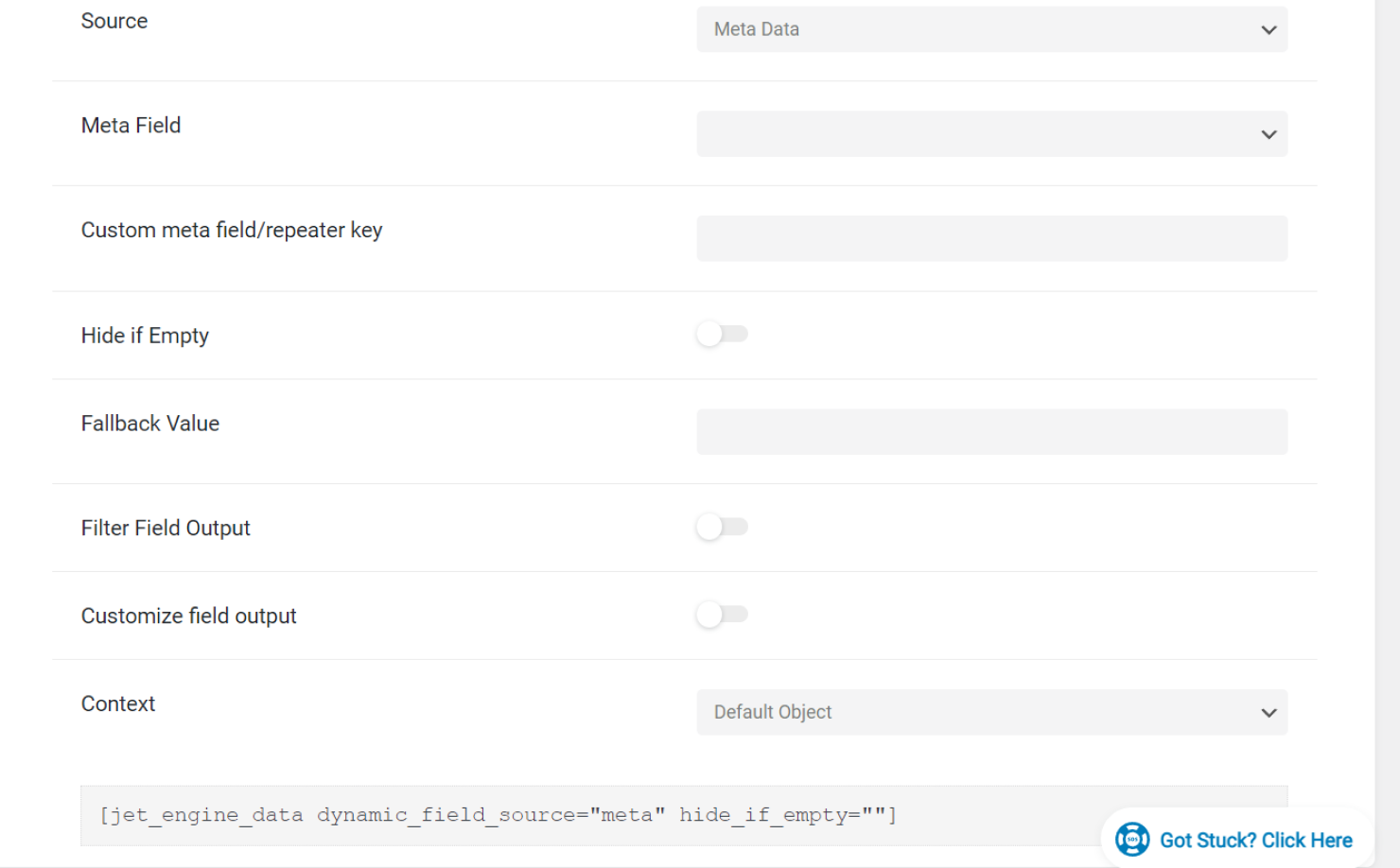 meta data source shortcode generator