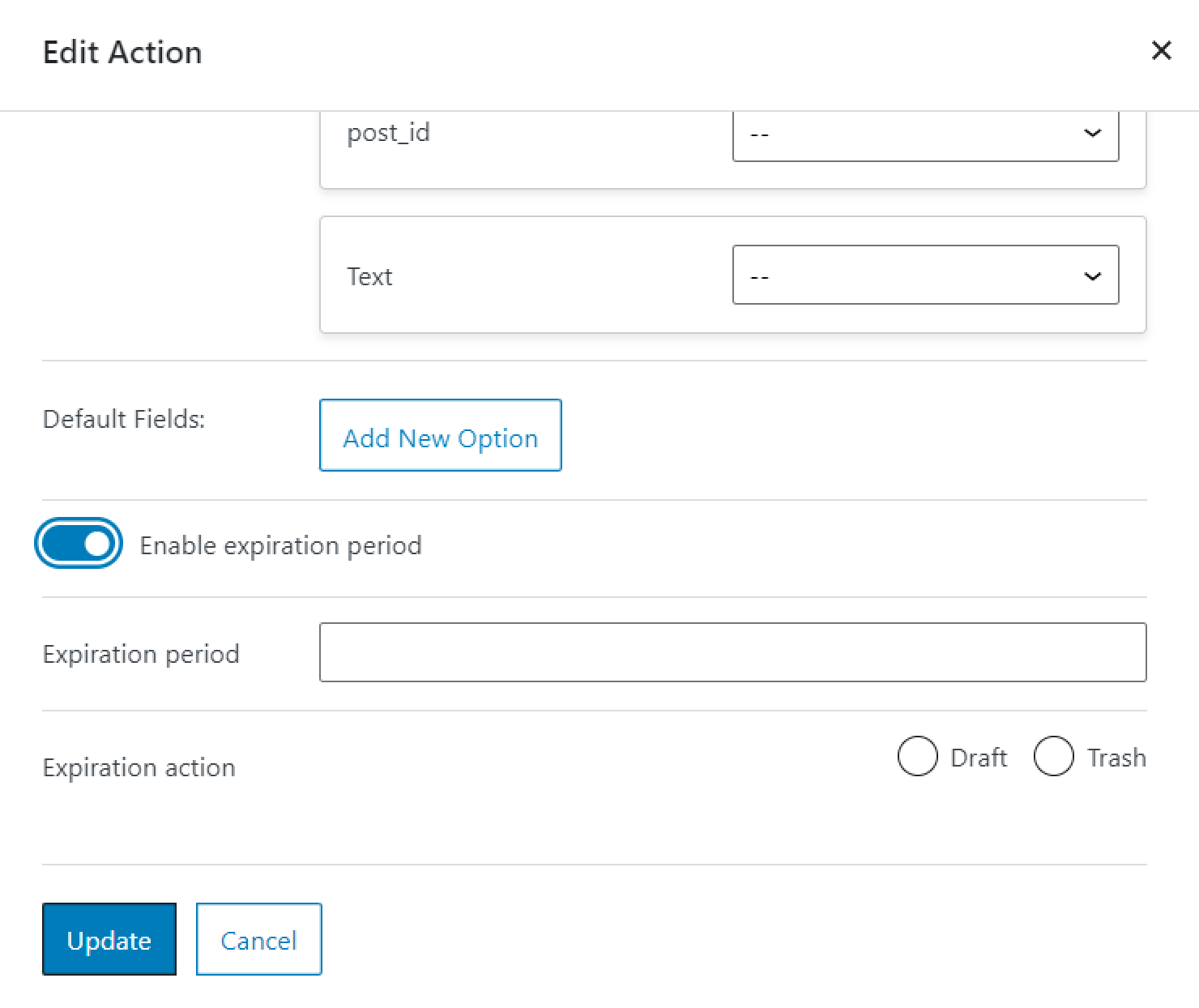 post expiration period feature in the form