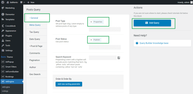 post type choosing settings of query