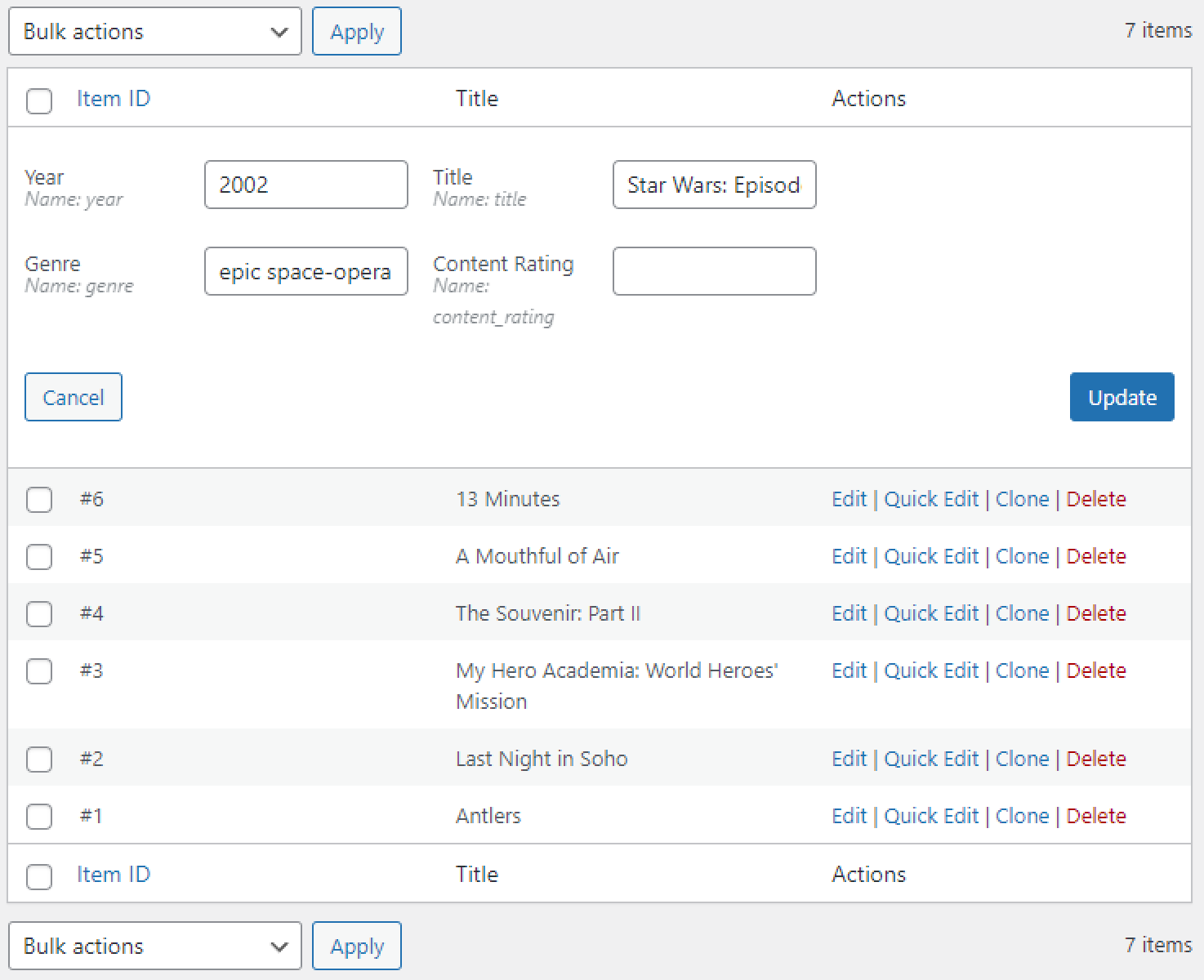 quick editing meta fields
