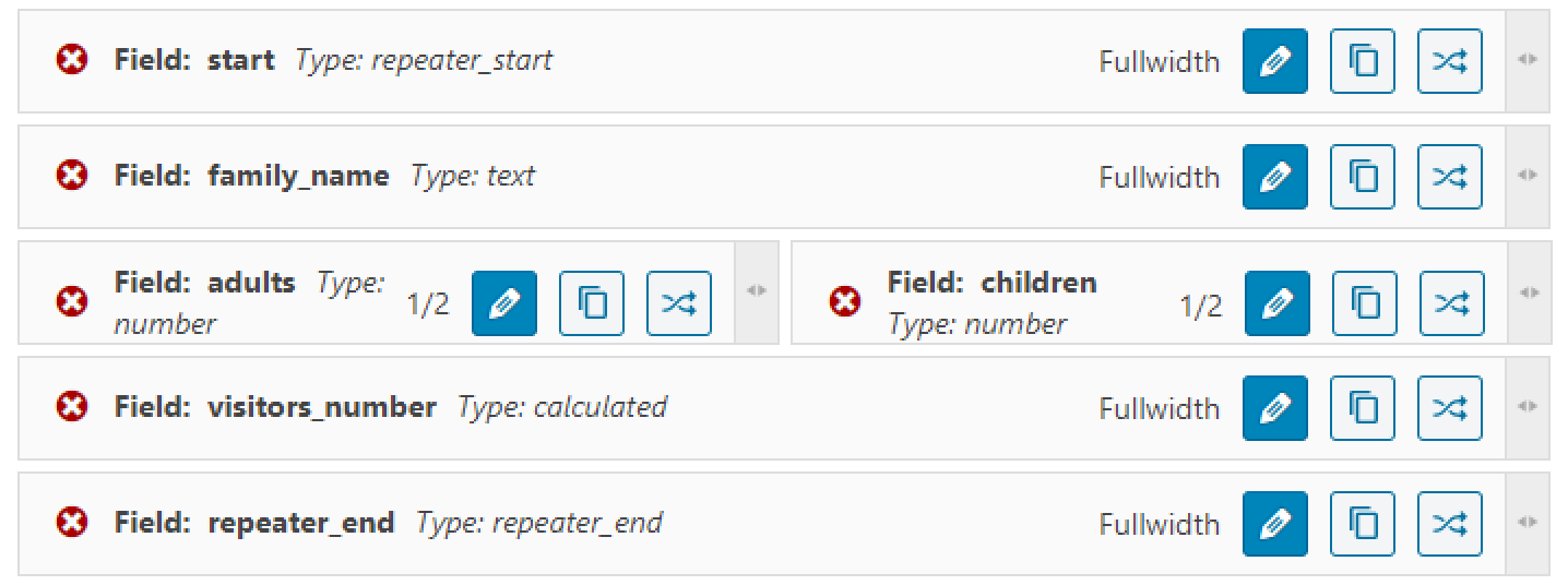 repeater fields group with calculated field