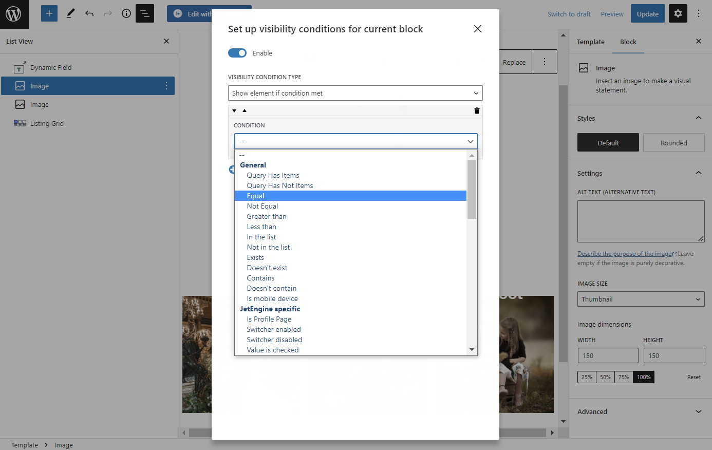 show condition in gutenberg