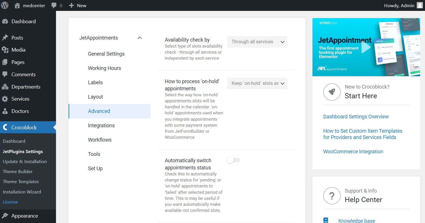 the first part of the advanced settings