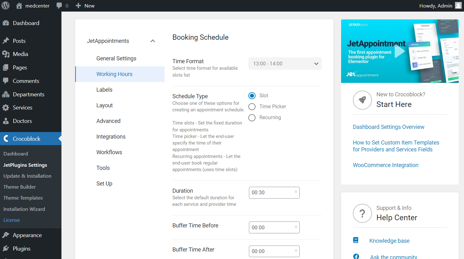 the first part of the working hours settings