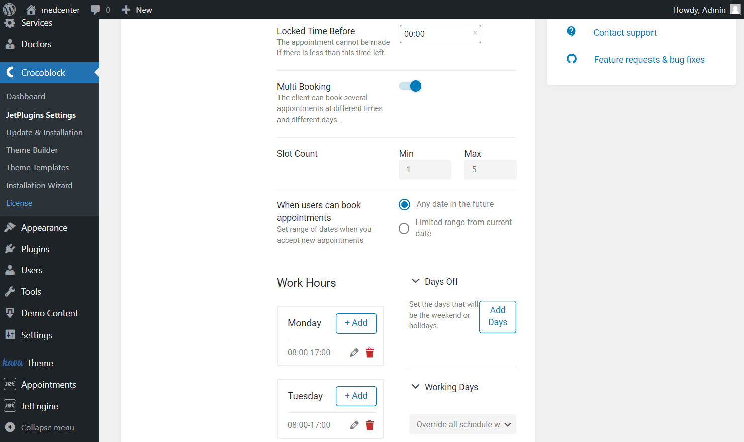 the second part of the working hours settings