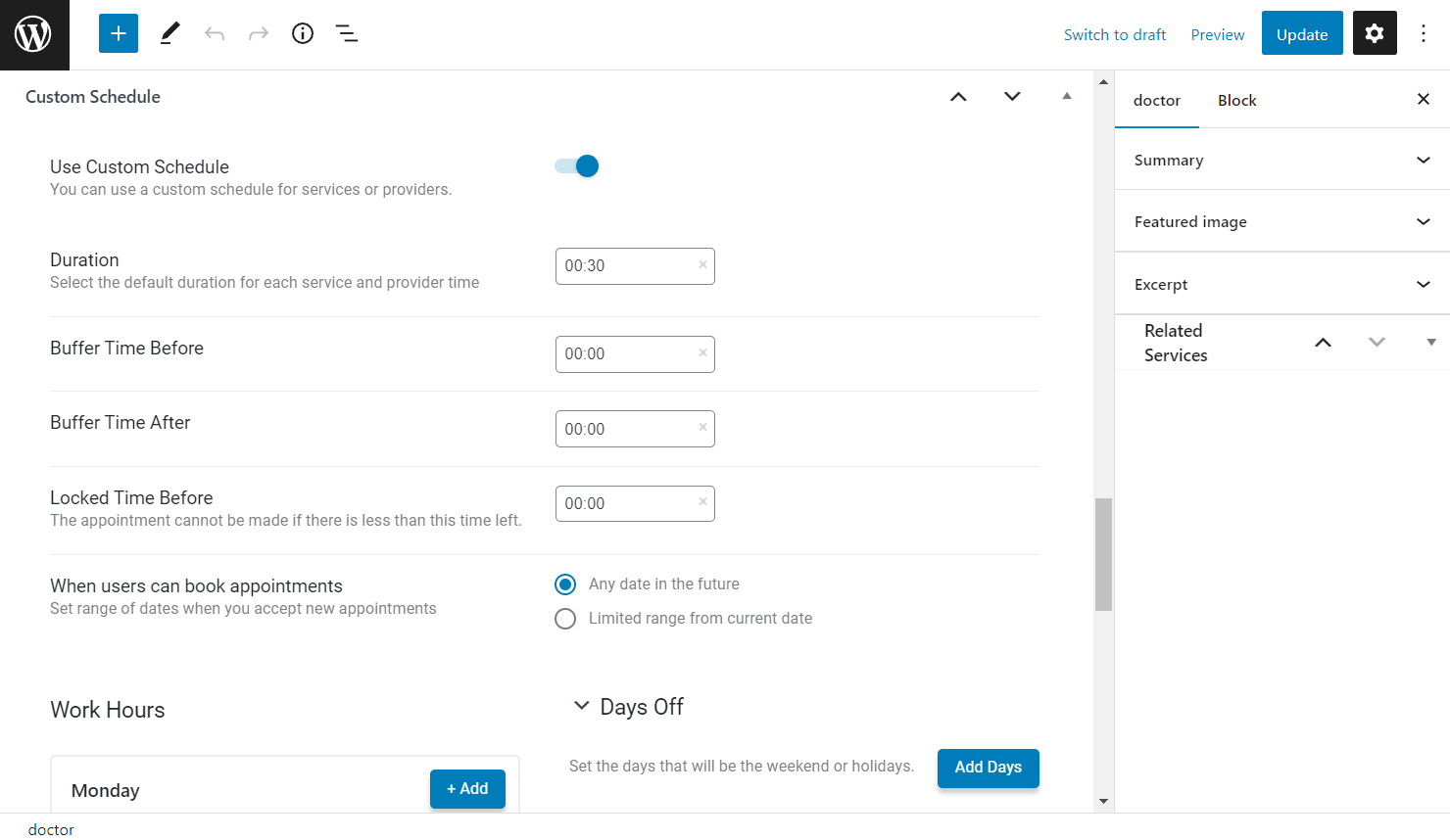 use custom schedule toggle