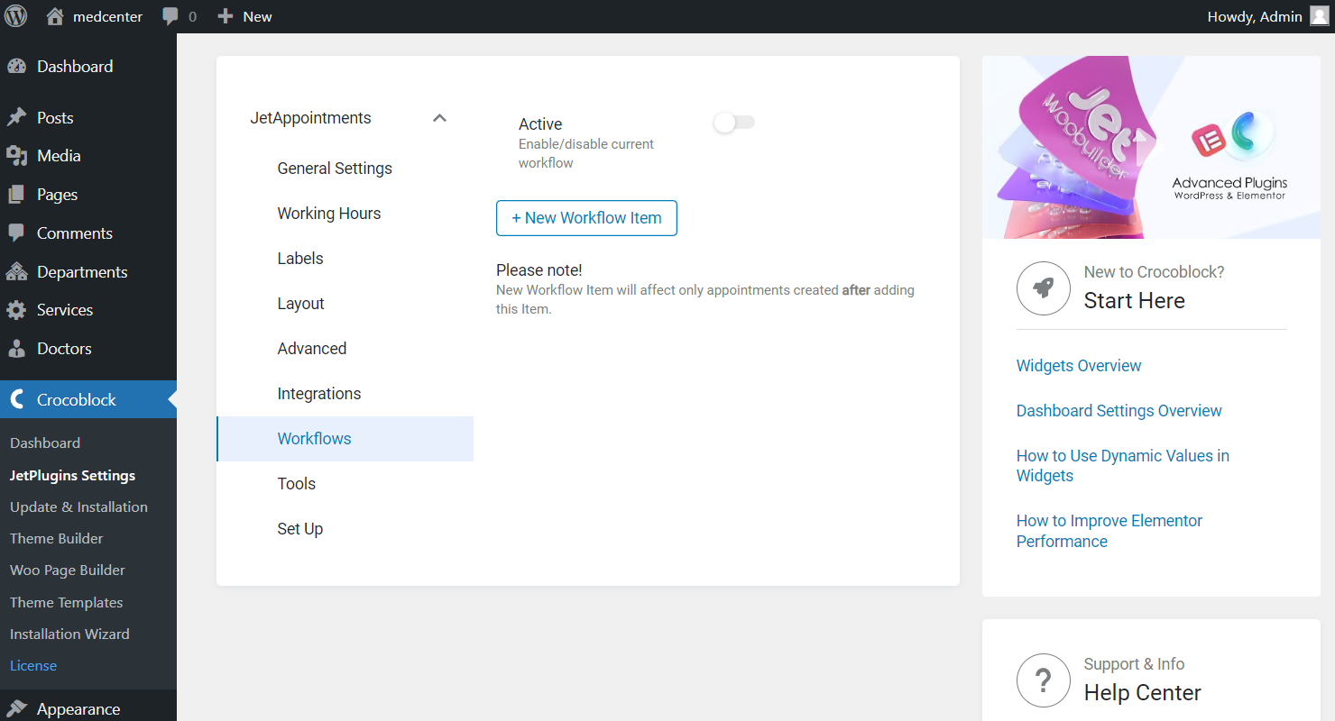 workflows settings
