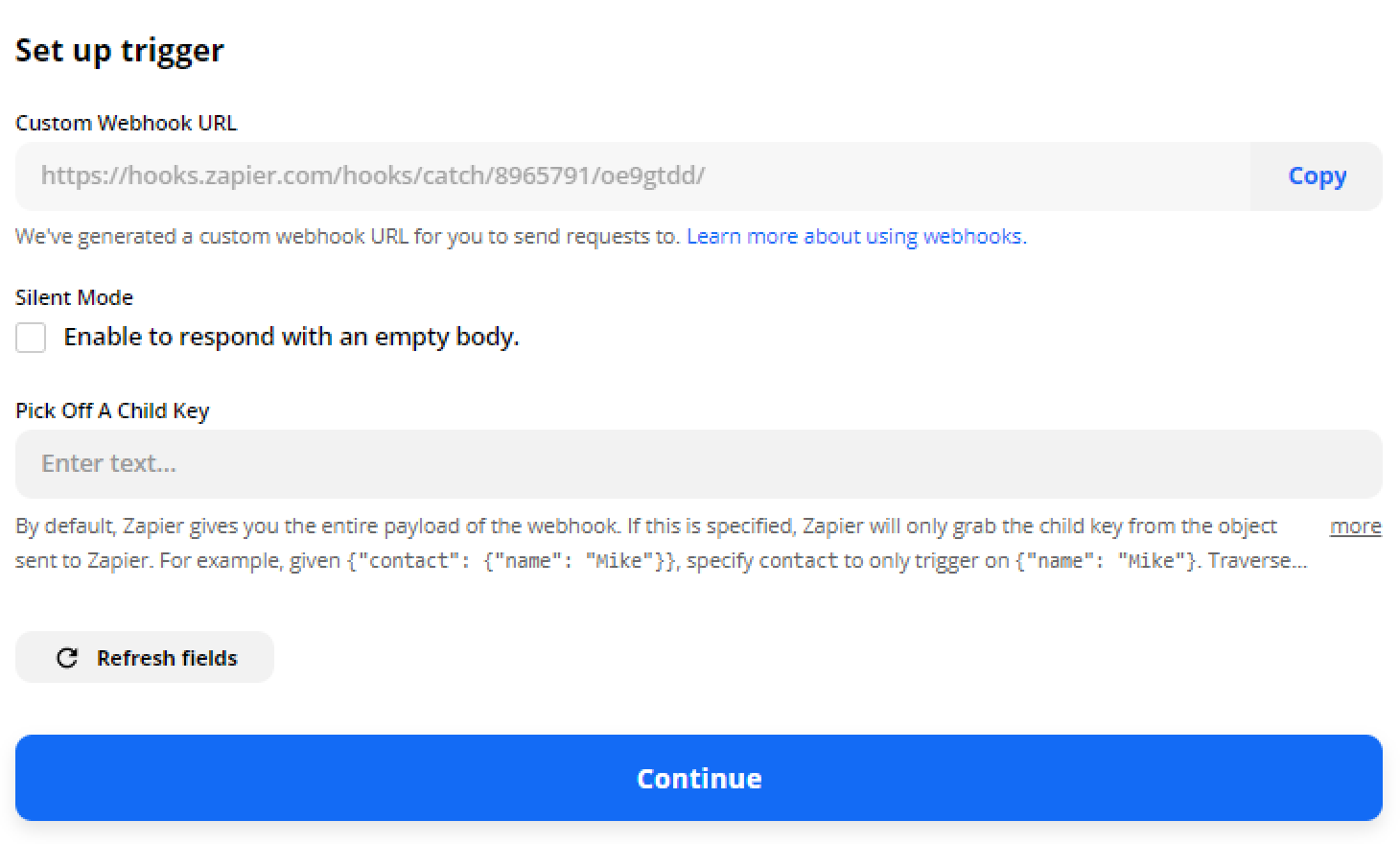 Zapier webhook url