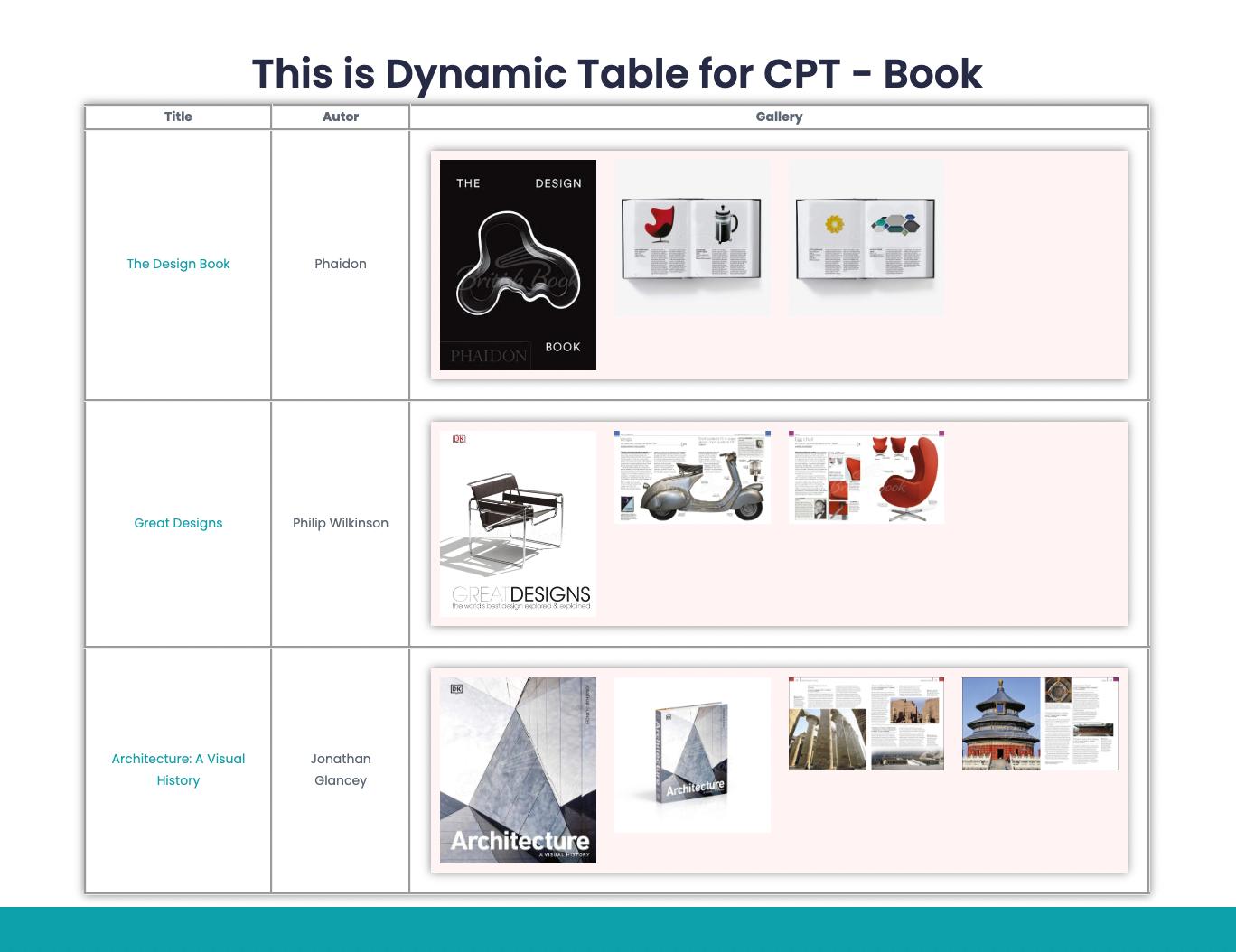 custom post type dynamic table result on front end