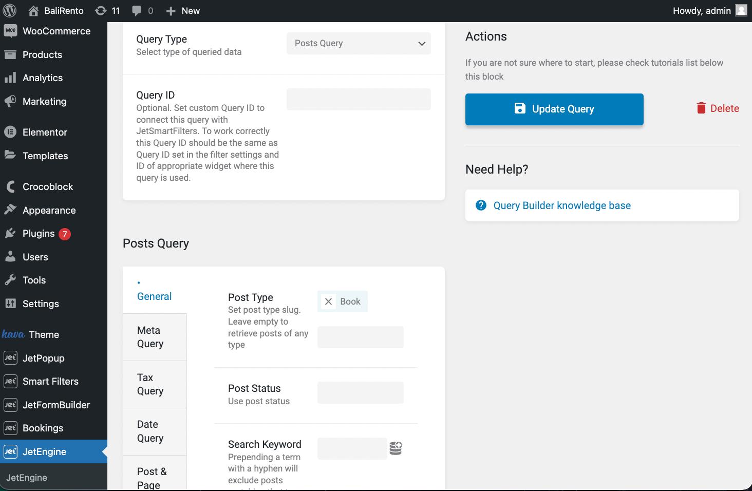 general settings of post query