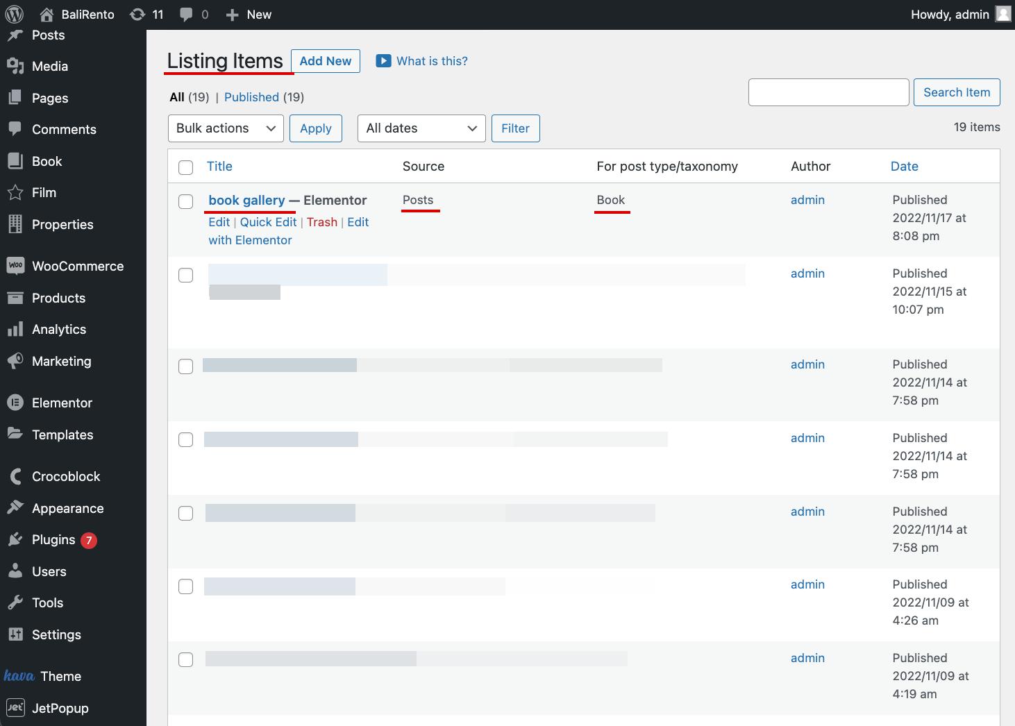 add new listing item template