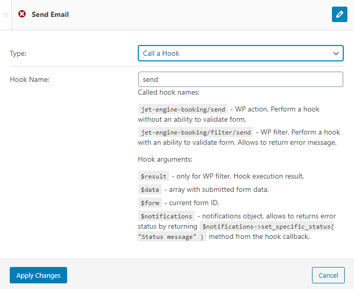 call hook notification type