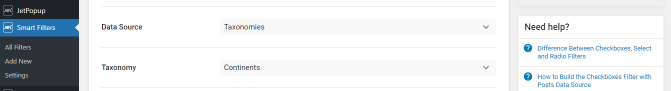 checkbox filter settings