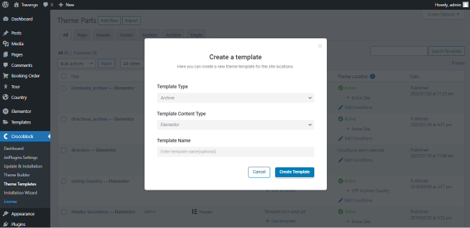 create template pop-up