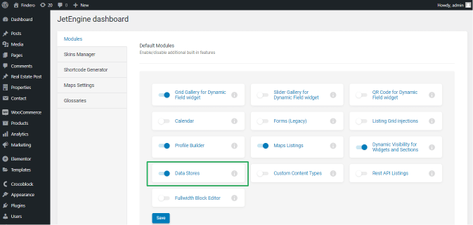 data stores module activation