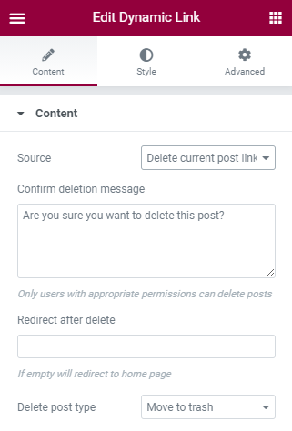 dynamic link delete post source