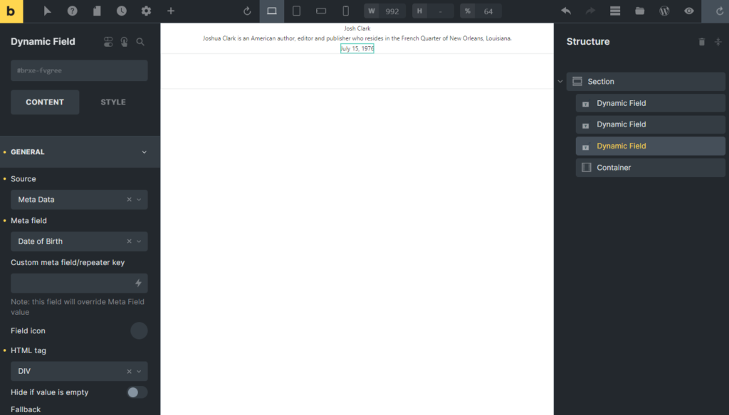 dynamic field metadata