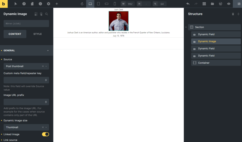 dynamic image setup in bricks builder