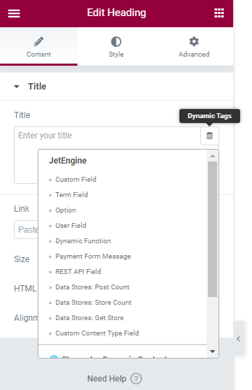 dynamic tags button