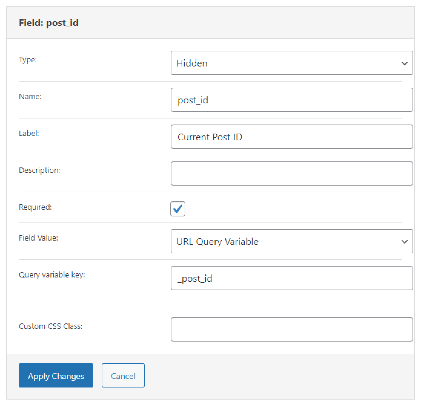 edit form hidden post id field