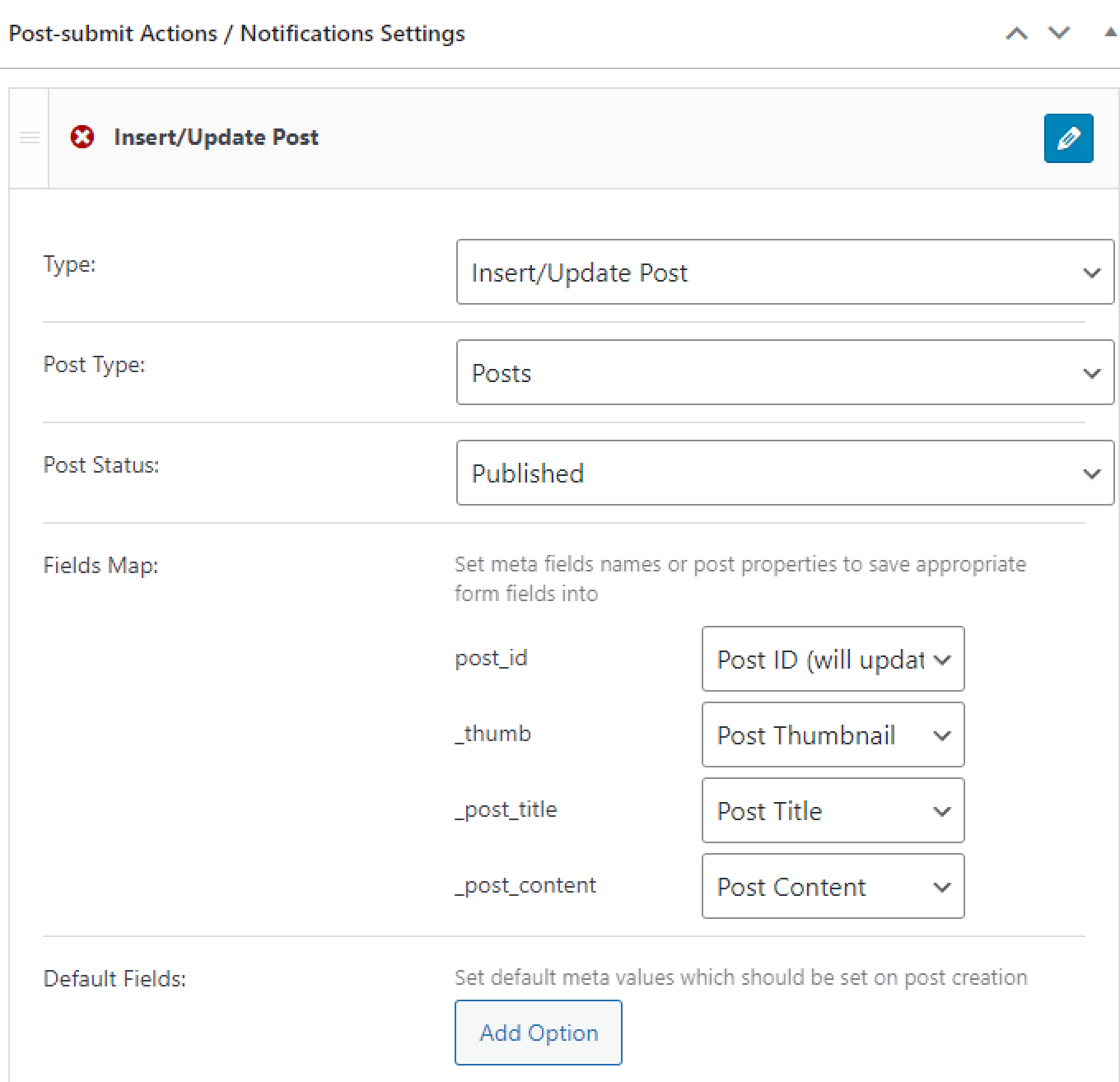 edit form post submit action