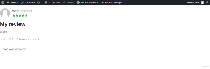 front-end view of review grid