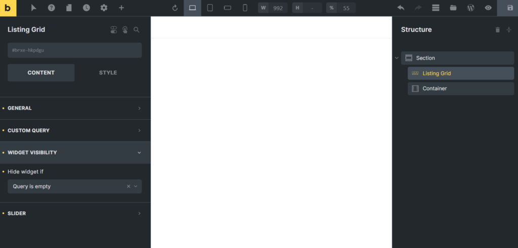 hide widget if query is empty