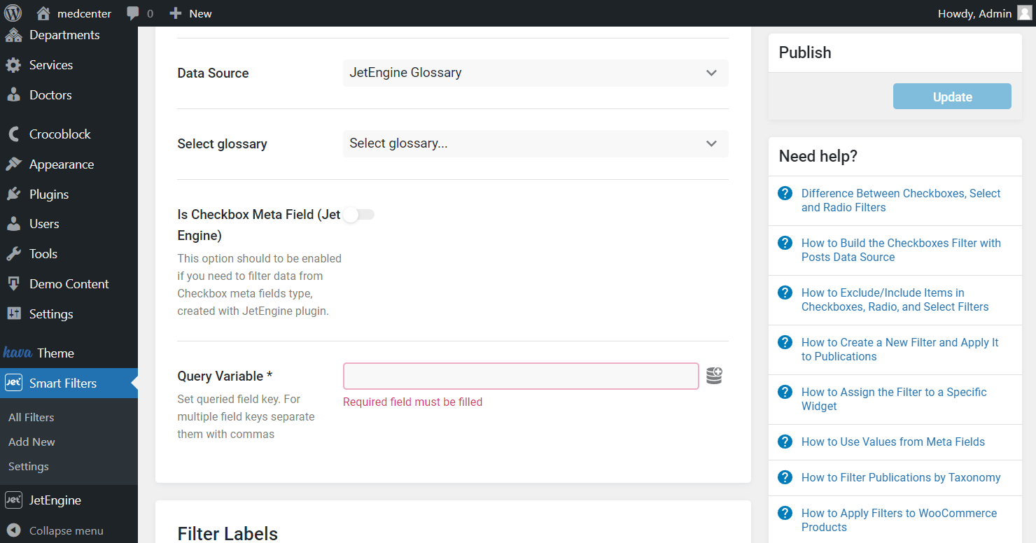 jetengine glossary data source for checkbox filter
