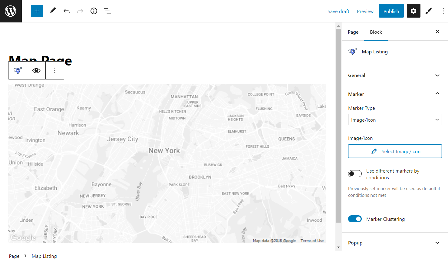 map listing block marker settings