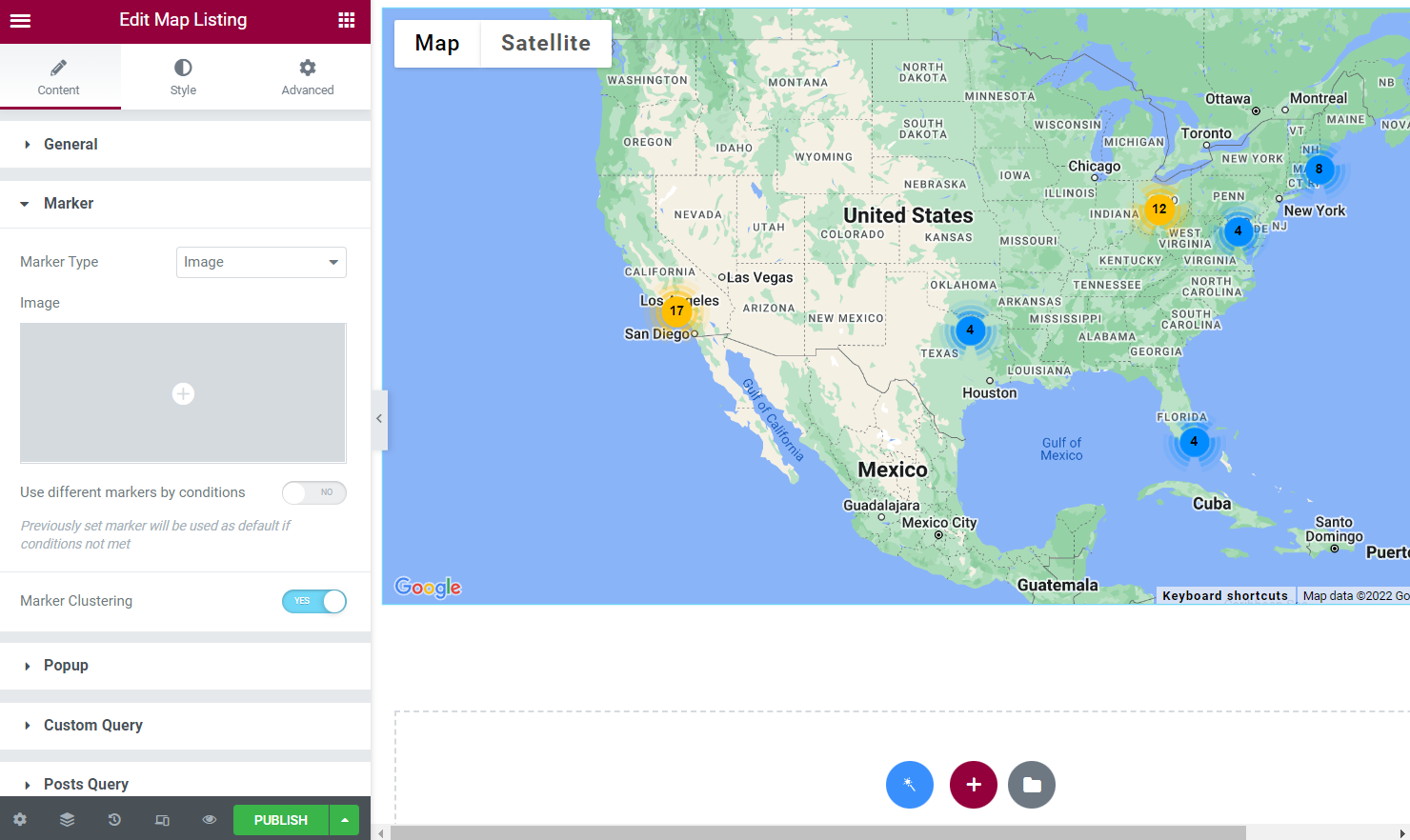map listing widget marker settings