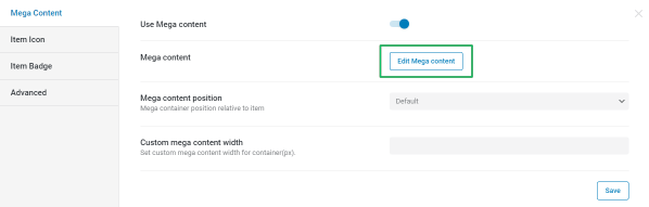 mega menu settings