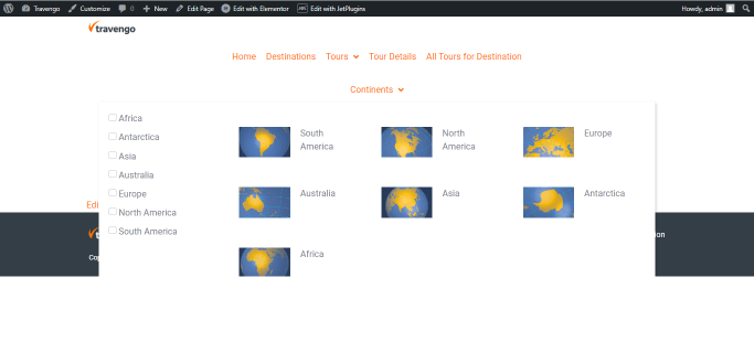 mega menu with filters and listing grids