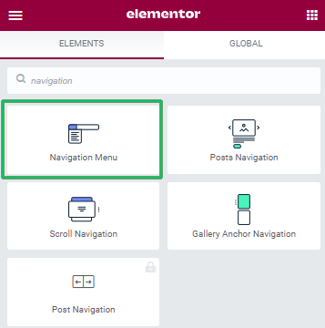 navigation menu widget icon