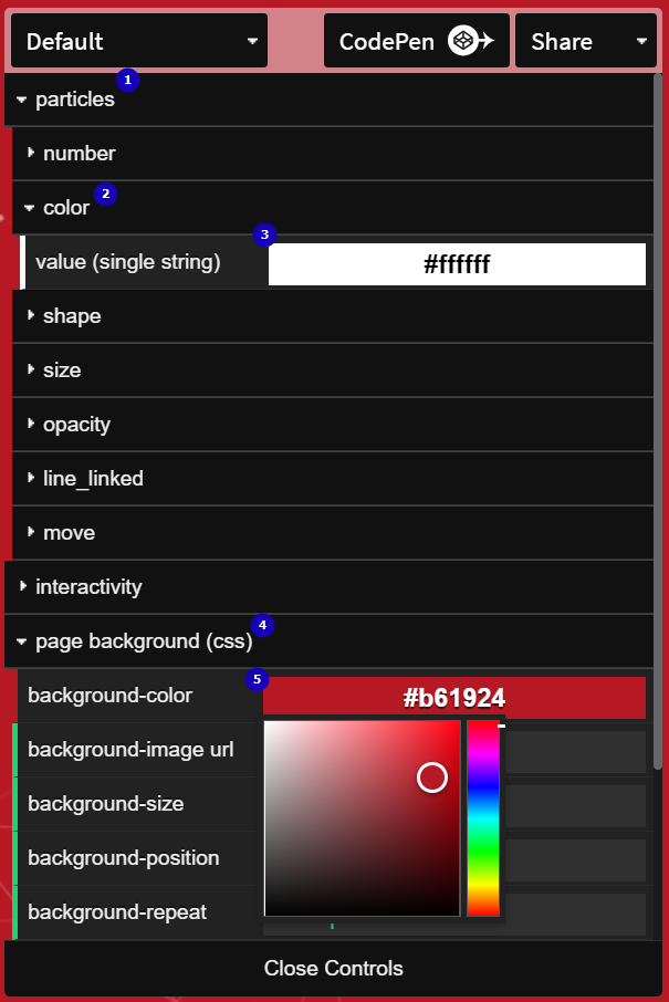 particles default colors