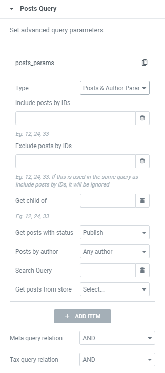 posts and author parameters query