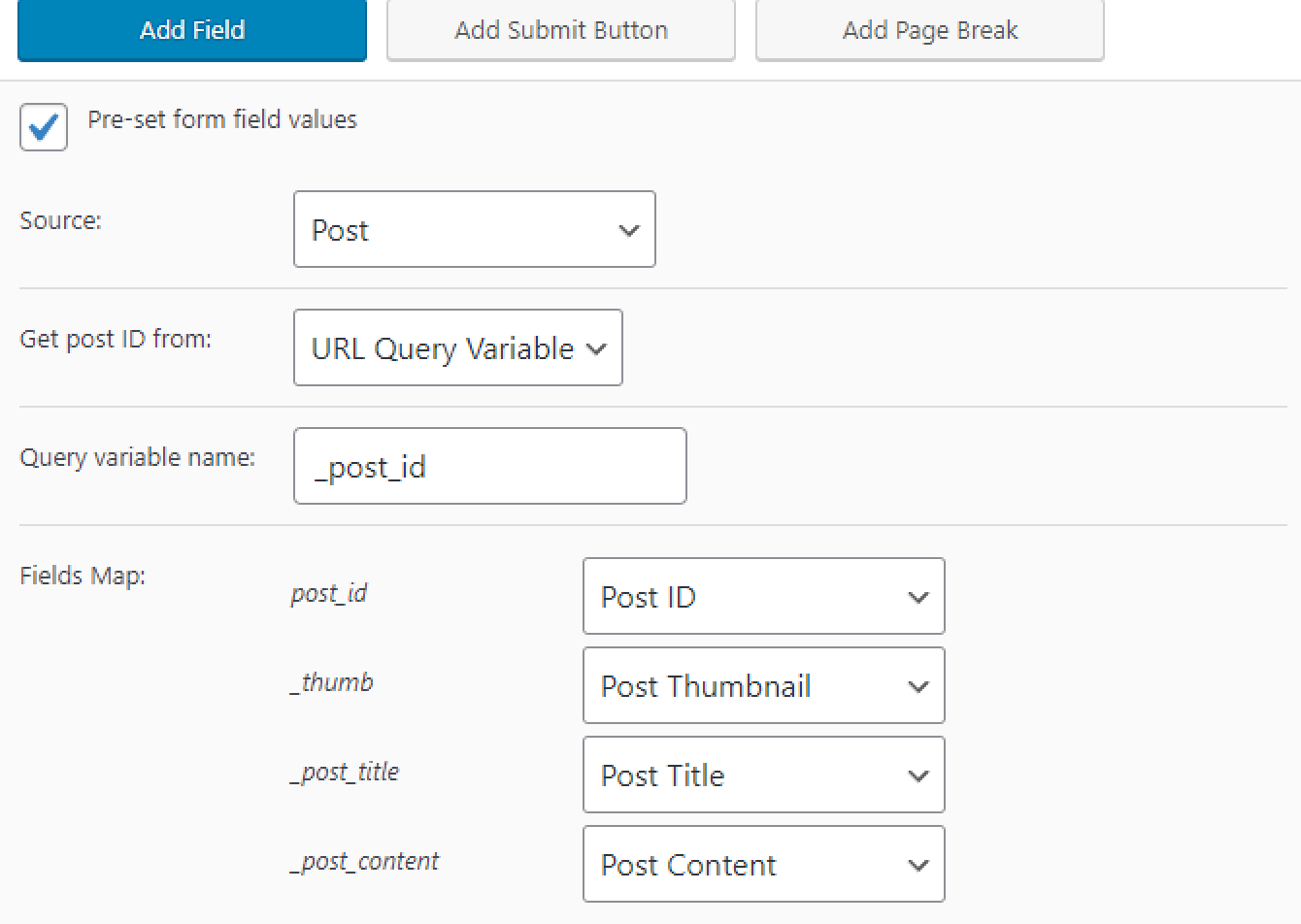 pre serform field values