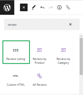 reviews listing block for gutenberg