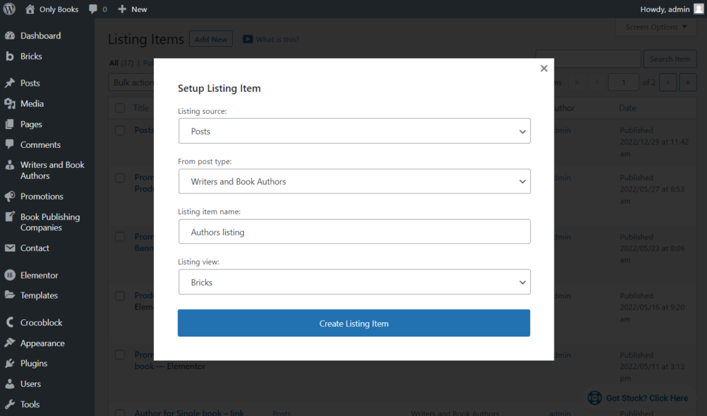 setup listing item