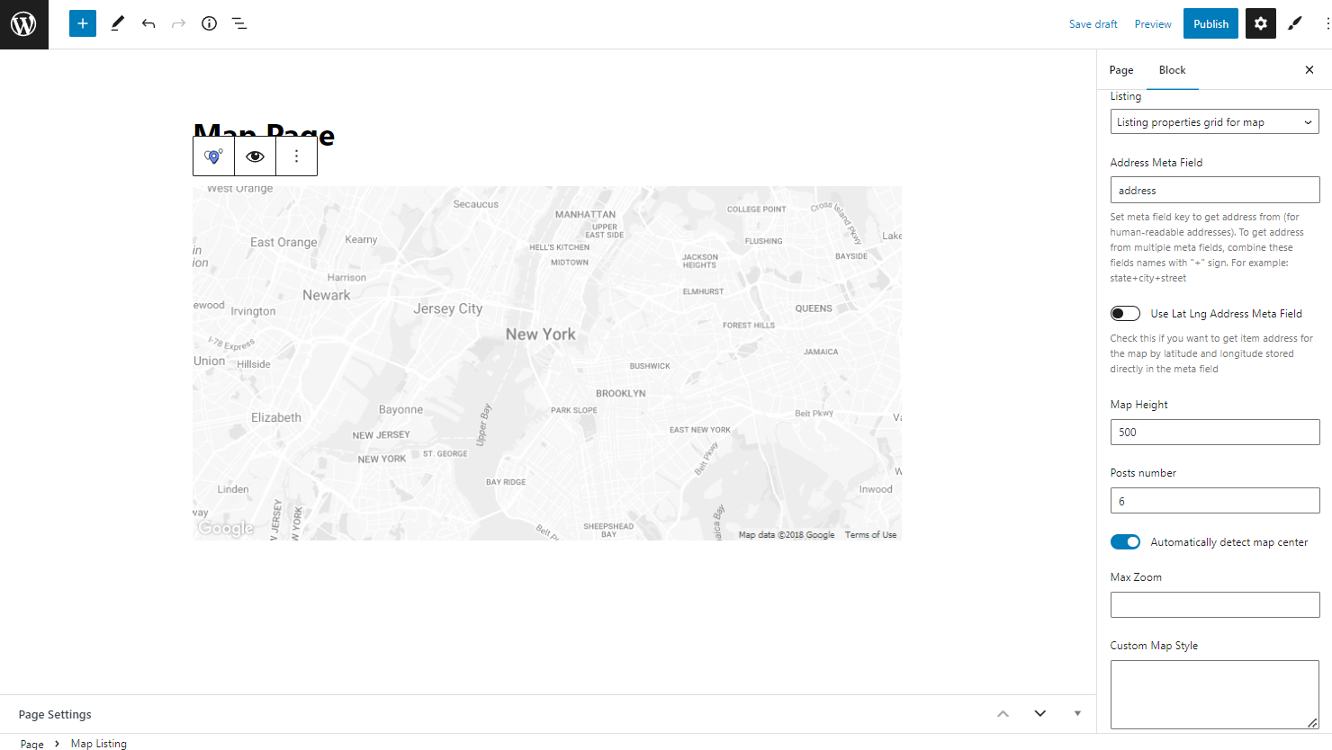 the first part of map listing block general settings