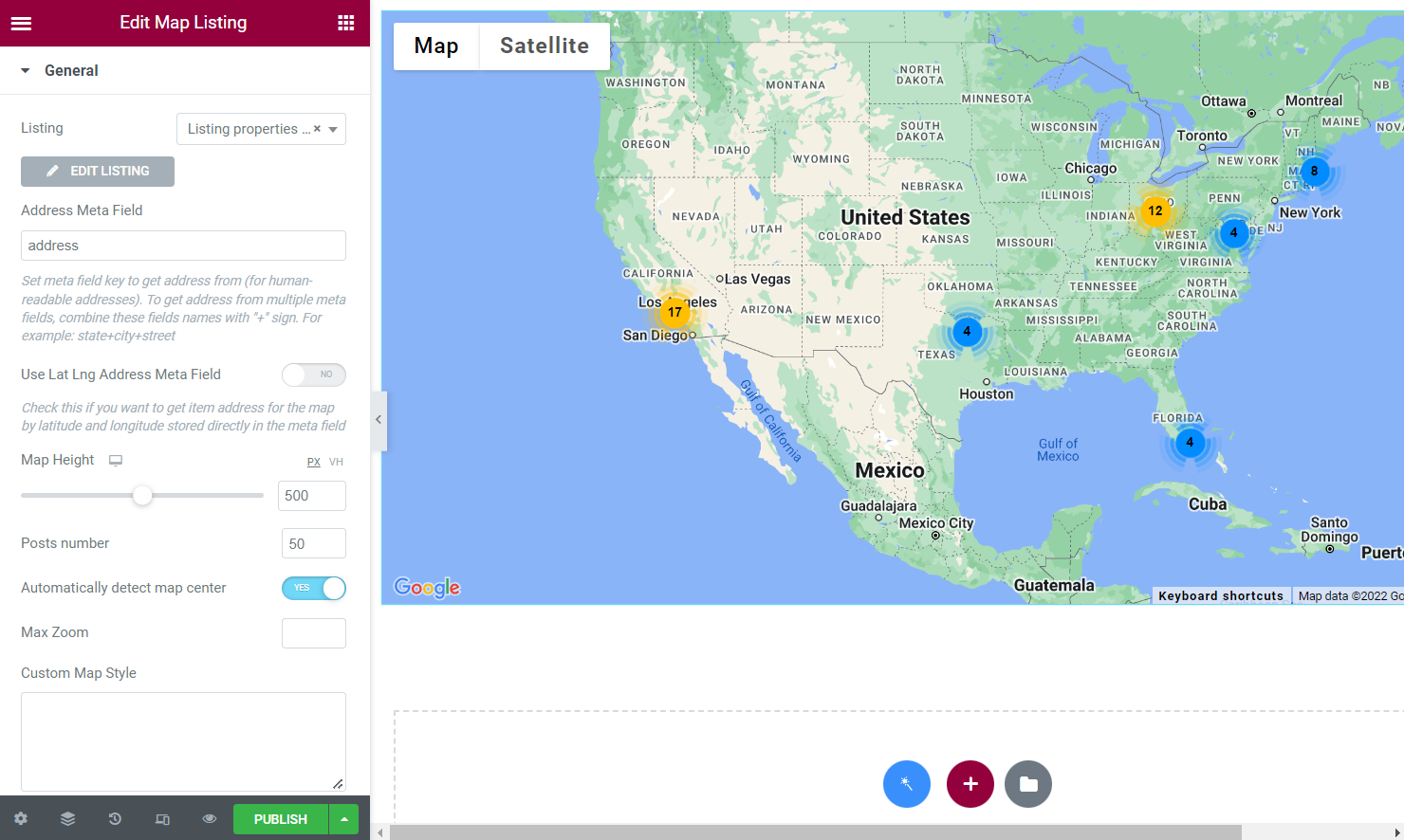 the first part of map listing widget general settings