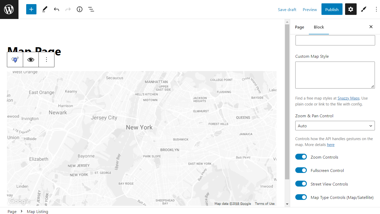 the second part of map listing block general settings