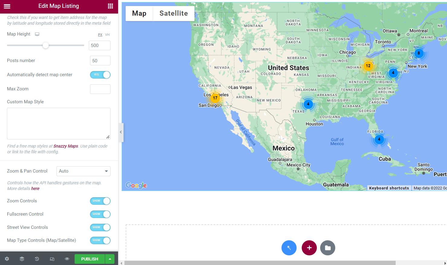 the second part of map listing widget general settings