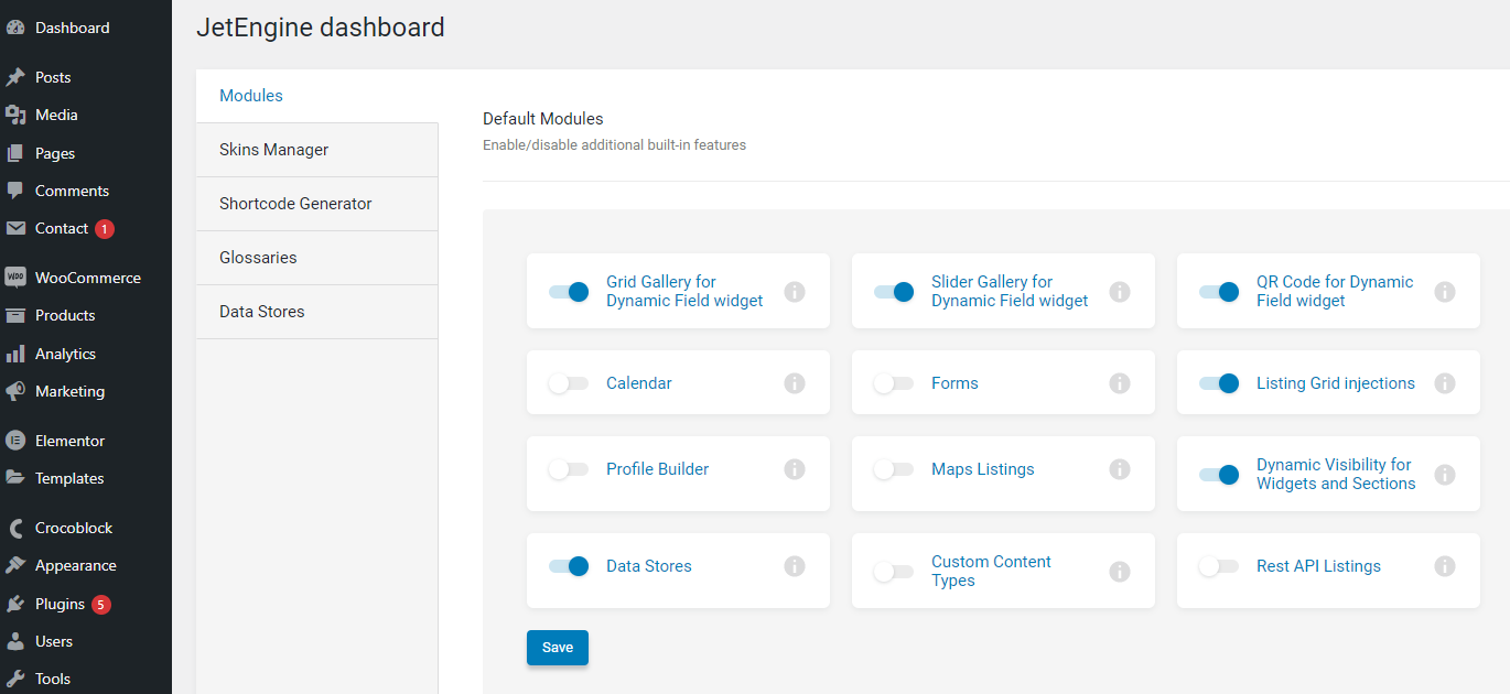 activated dynamic visibility toggle in default modules