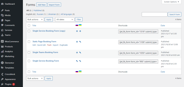 duplicate the service booking form