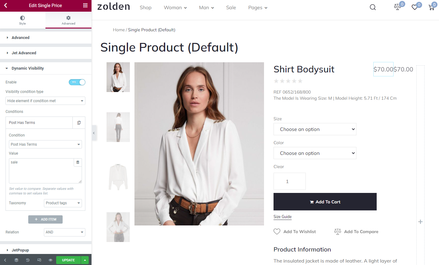 the second part of the single price widget visibility conditions