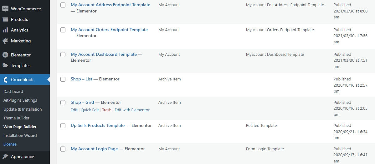 shop archive item in woo page builder tab