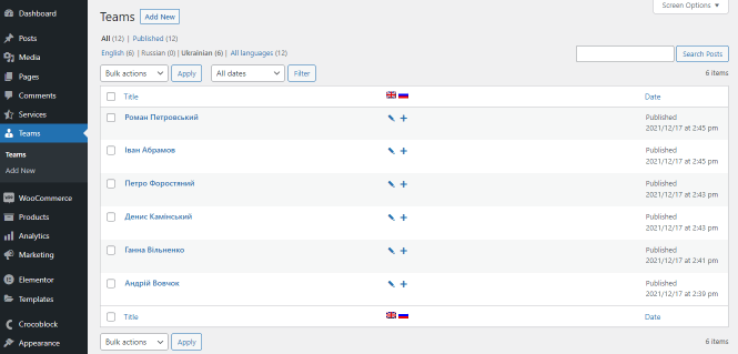 translated team member posts in WordPress
